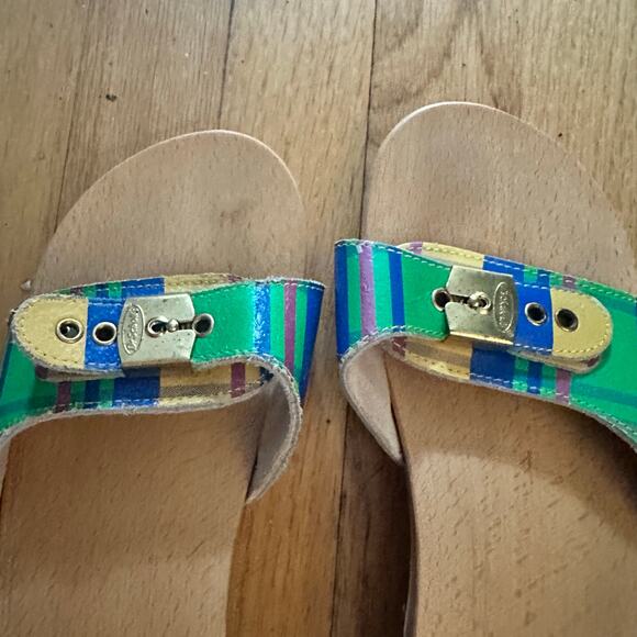 Dr. Scholls Original 10 Exercise Sandals Clogs Vintage Plaid Wooden Sole Italy - Picture 7 of 14